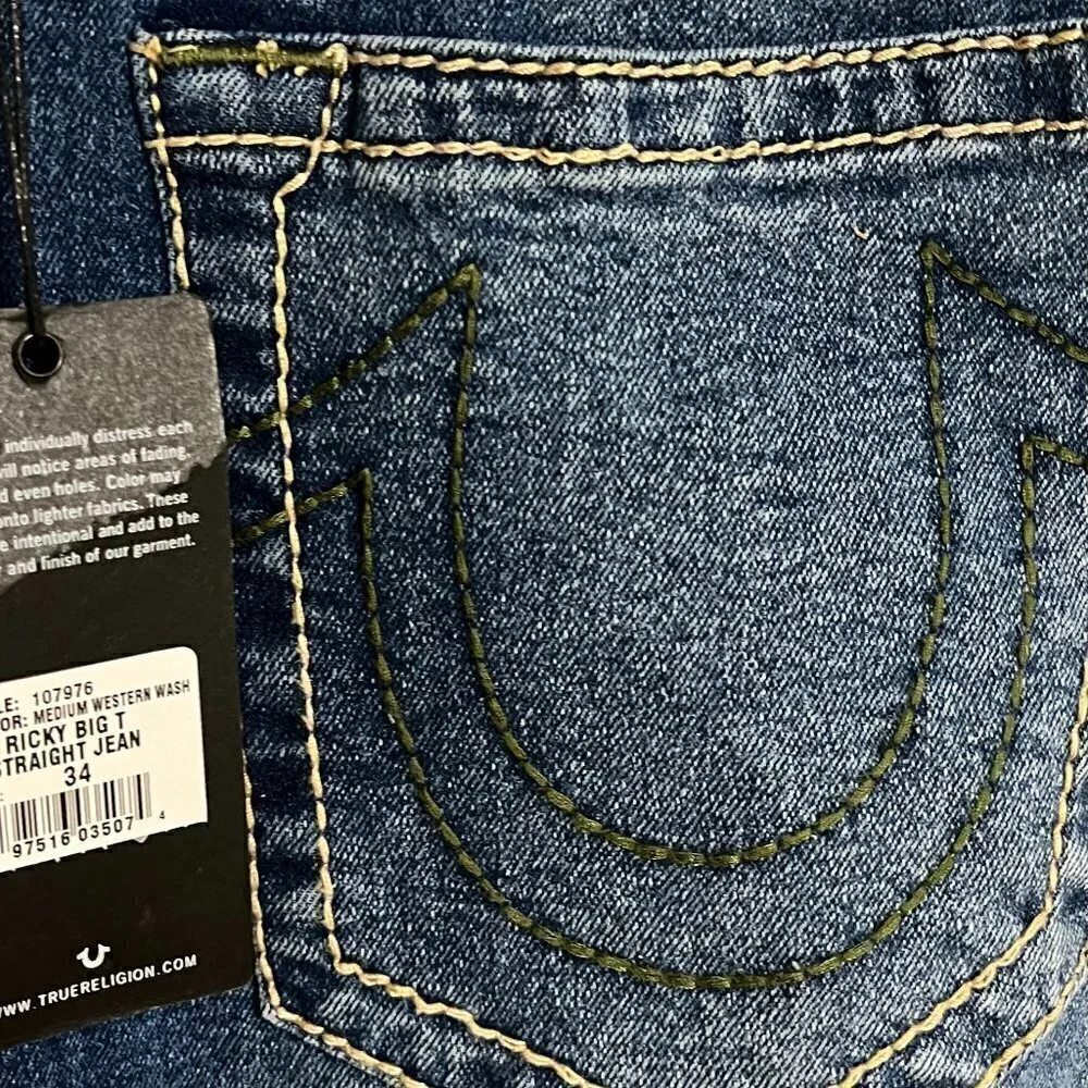 True Religion RICKY BIG T STITCH STRAIGHT JEAN Size 34 x 32